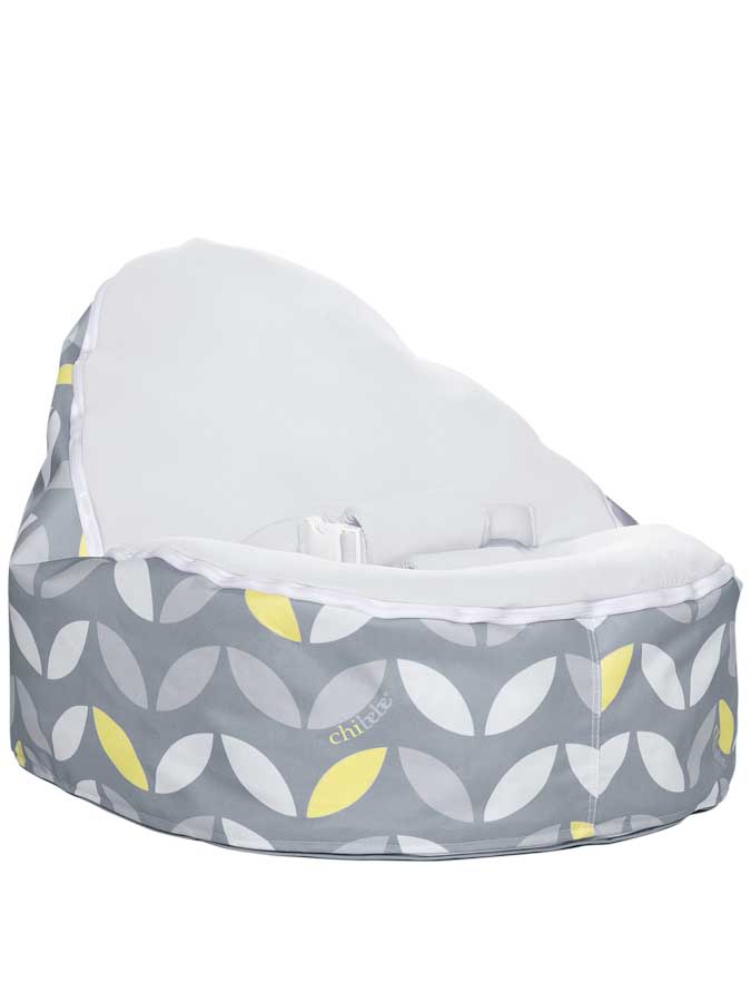baby bean bag snuggle pod in bloom design with gray seat by chibebe