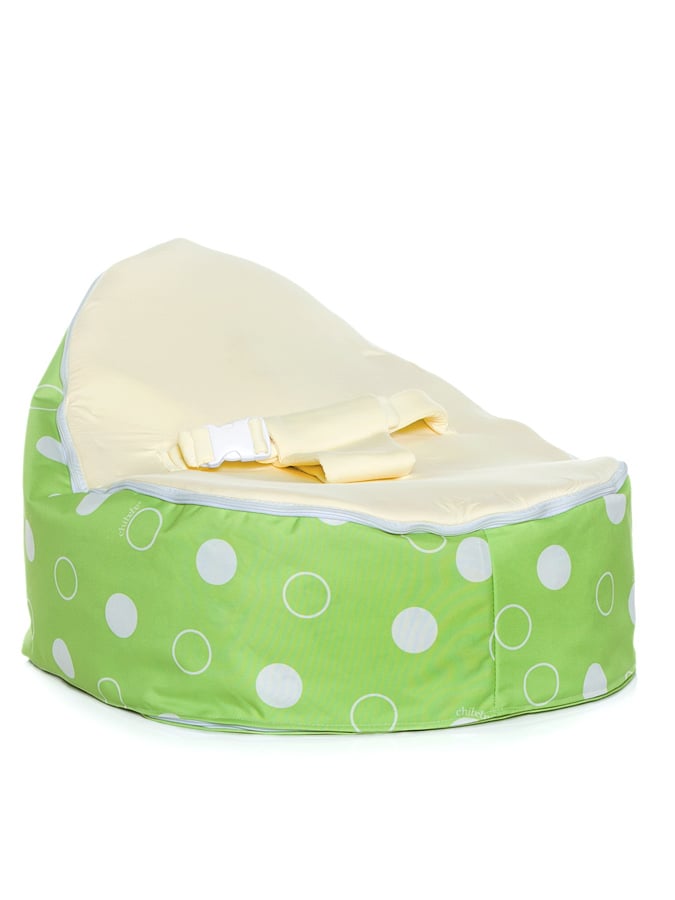 Green Polka snuggle pod baby bean bag with Cream seat by Chibebe
