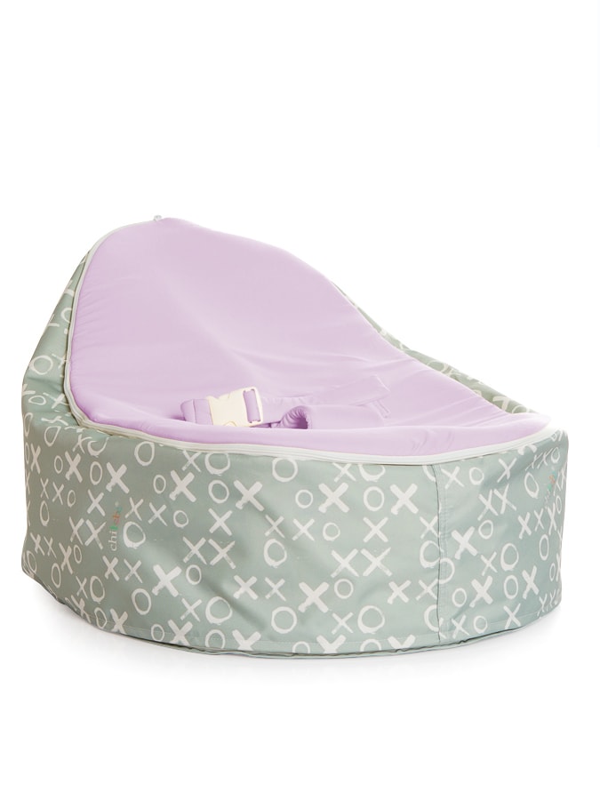 Hugs and Kisses baby bean bag by Chibebe Snuggle Pod with Purple seat