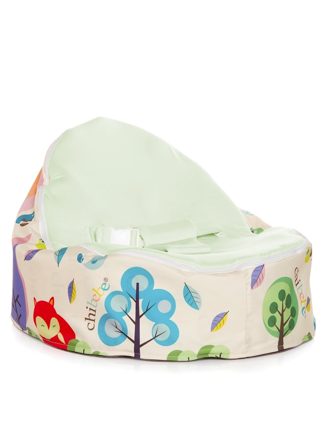 Moxie Foxie Snuggle Pod baby bean bag with swappable Lime seat cover by Chibebe