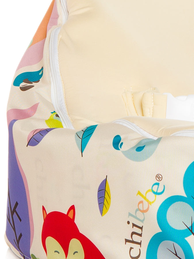 Close-Up view of Moxie Foxie Baby Bean Bag with swappable Cream seat