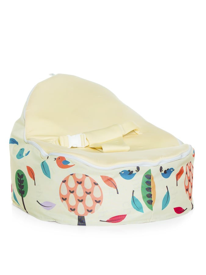 Woodlands design Snuggle Pod Baby Bean Bag with swappable Cream seat by Chibebe.