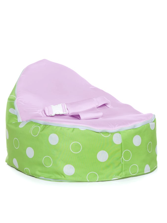 Green Polka Snuggle Pod Baby Bean Bag with Grape Purple seat by Chibebe