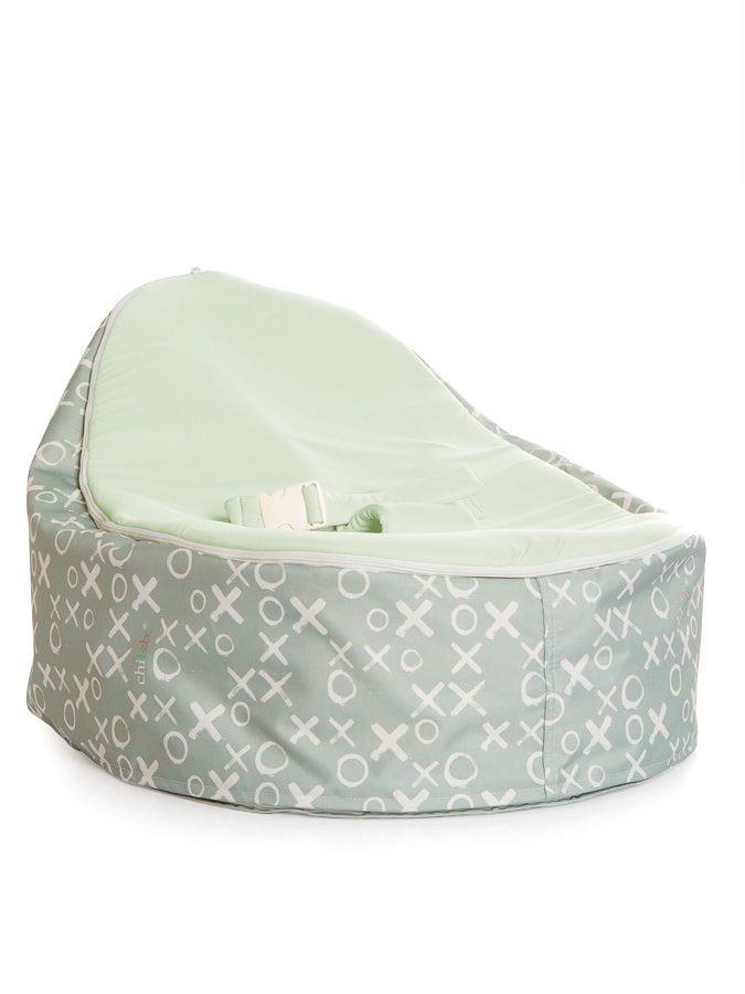Hugs and Kisses baby bean bag with Green seat by Chibebe Snuggle Pod