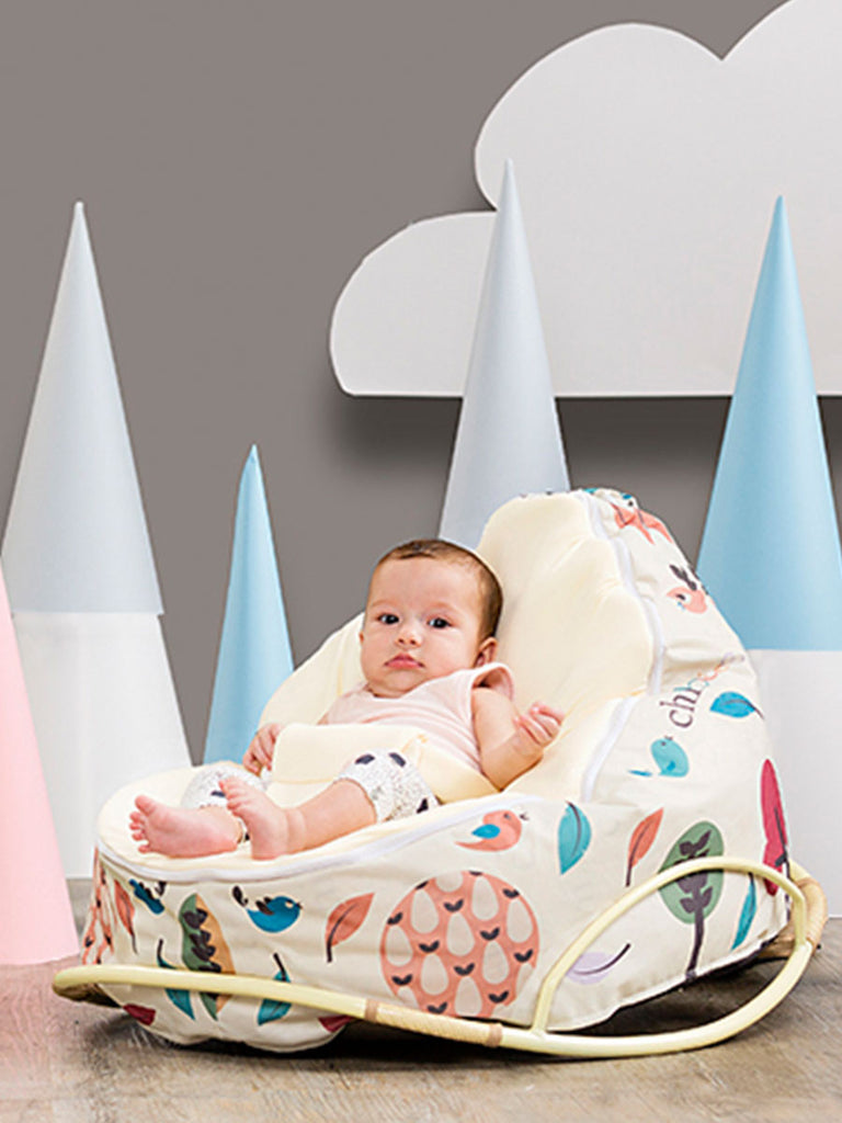 Baby on Woodlands Snuggle Pod baby bean bag and Pod Rocker by Chibebe