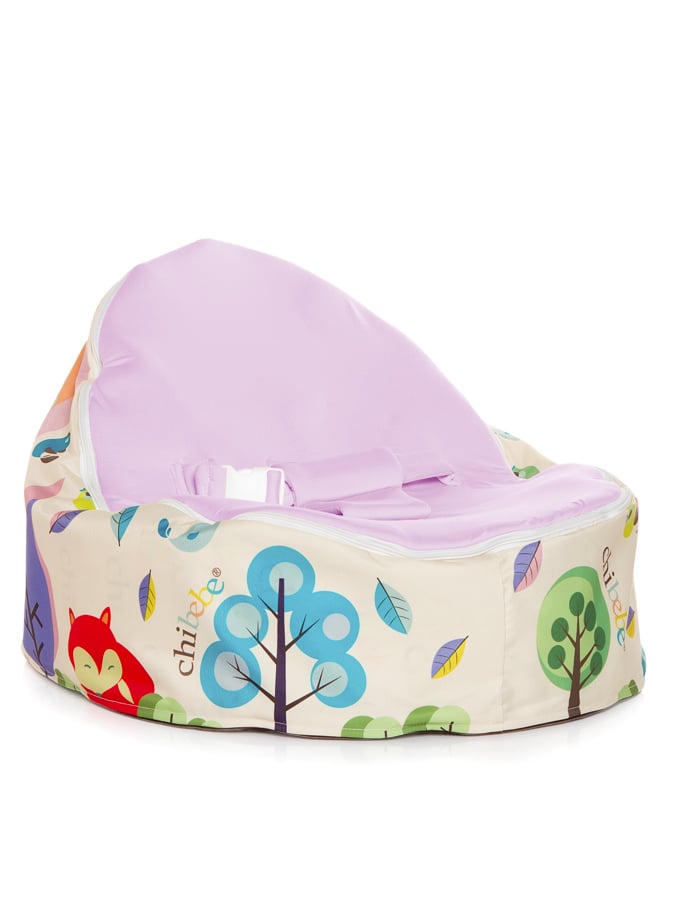 Moxie Foxie Snuggle Pod baby bean bag with swappable grape seat cover by Chibebe