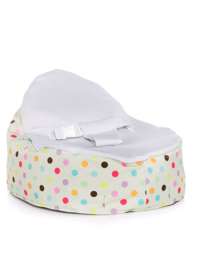 Sprinkles design Snuggle Pod baby beanbag by Chibebe with swappable Stone Gray seat