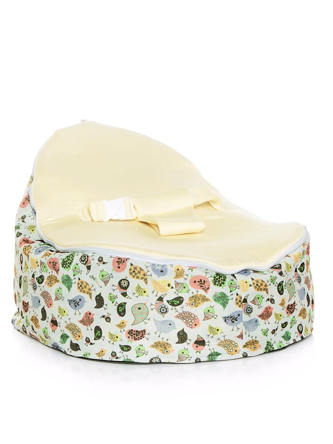Teeny Birds design Snuggle Pod Baby Bean Bag by Chibebe with Cream swappable seat.