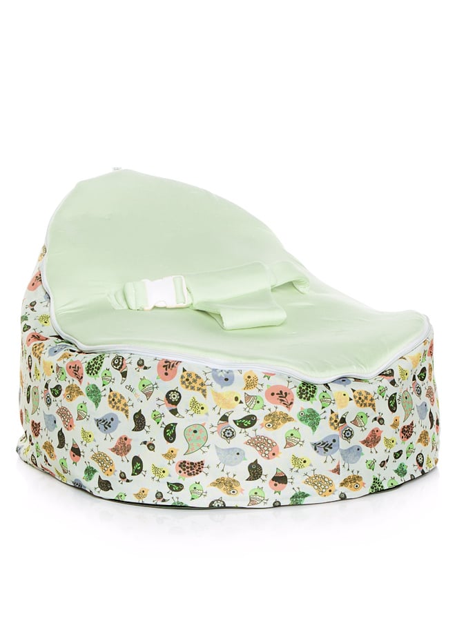 Teeny Birds design Snuggle Pod Baby Bean Bag by Chibebe with Lime Green swappable seat.