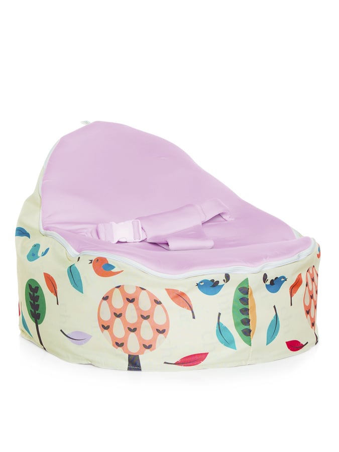 Woodlands design Snuggle Pod Baby Bean Bag with swappable Grape Purple seat by Chibebe.