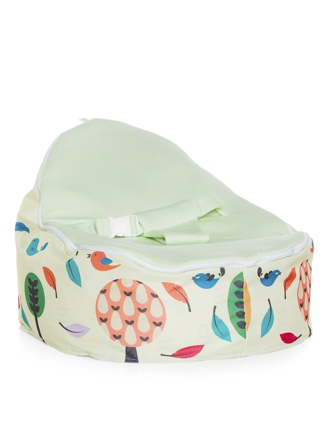 Woodlands design Snuggle Pod Baby Bean Bag with swappable Lime Green seat by Chibebe.